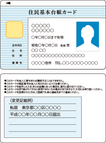 住民基本台帳カード サンプル画像