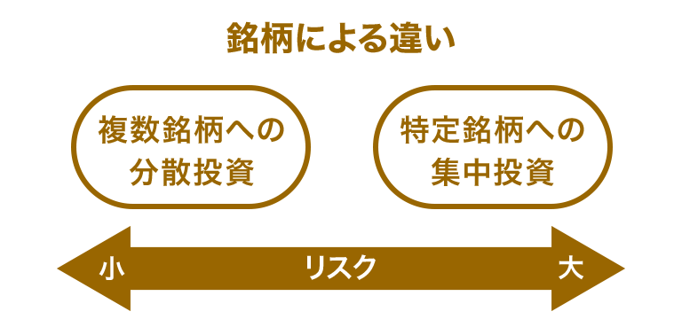 銘柄による違い リスクの小さい複数銘柄への分散投資 リスクの大きい特定銘柄への集中投資
