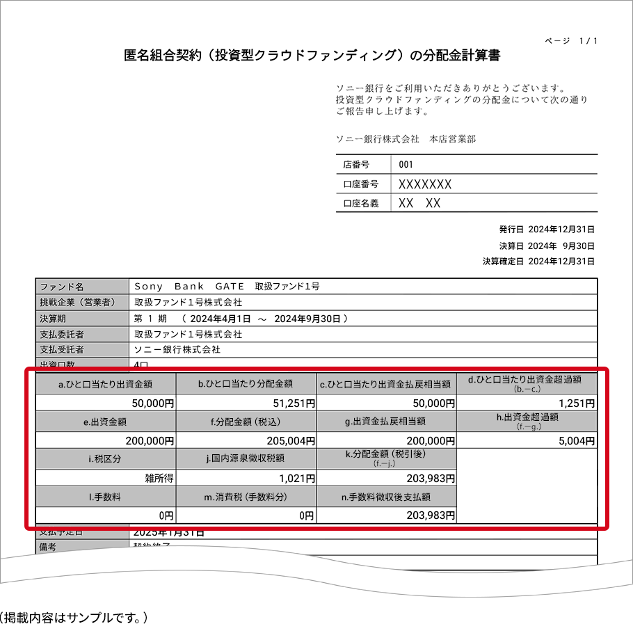 分配金計算書 サンプル画像